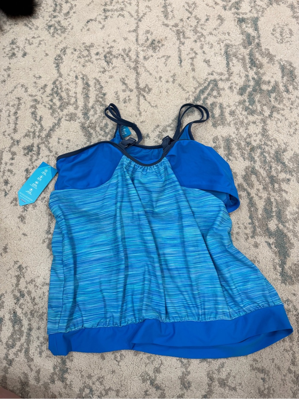 Free Country Blue Tankini Swim Top NWT Plus Size 2X Adjustable Straps - Picture 2 of 5